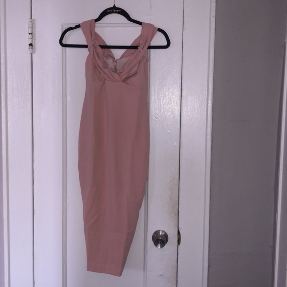 Nookie Athena off the shoulder blush halter midi dress figure hugging size S NWT - Picture 3 of 10